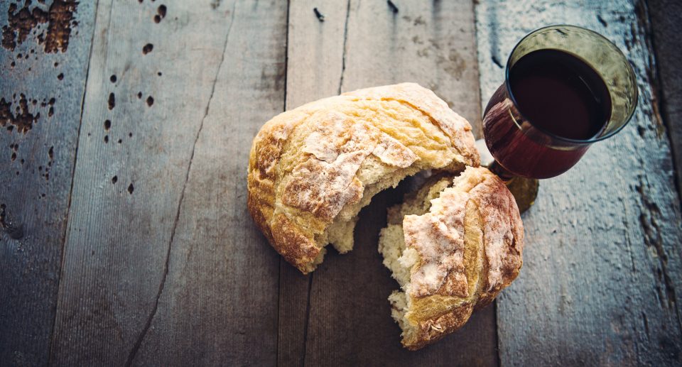 Bread and wine on a table