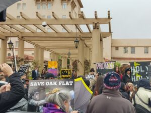 Members of Apache Stronghold and the Coalition for Dismantling the Doctrine of Discovery hold a prayer gathering.