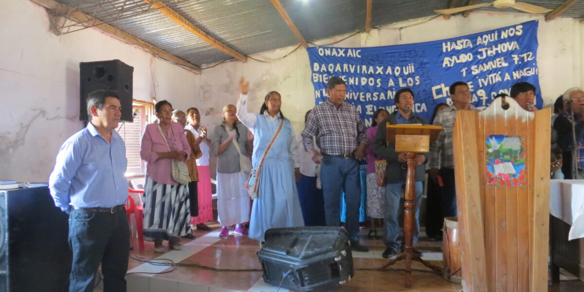 Toba Qom people worship and celebrate the 45th anniversary of the first Toba Qom church in Castelli. This congregation is part of the Iglesia Evangélica Unida