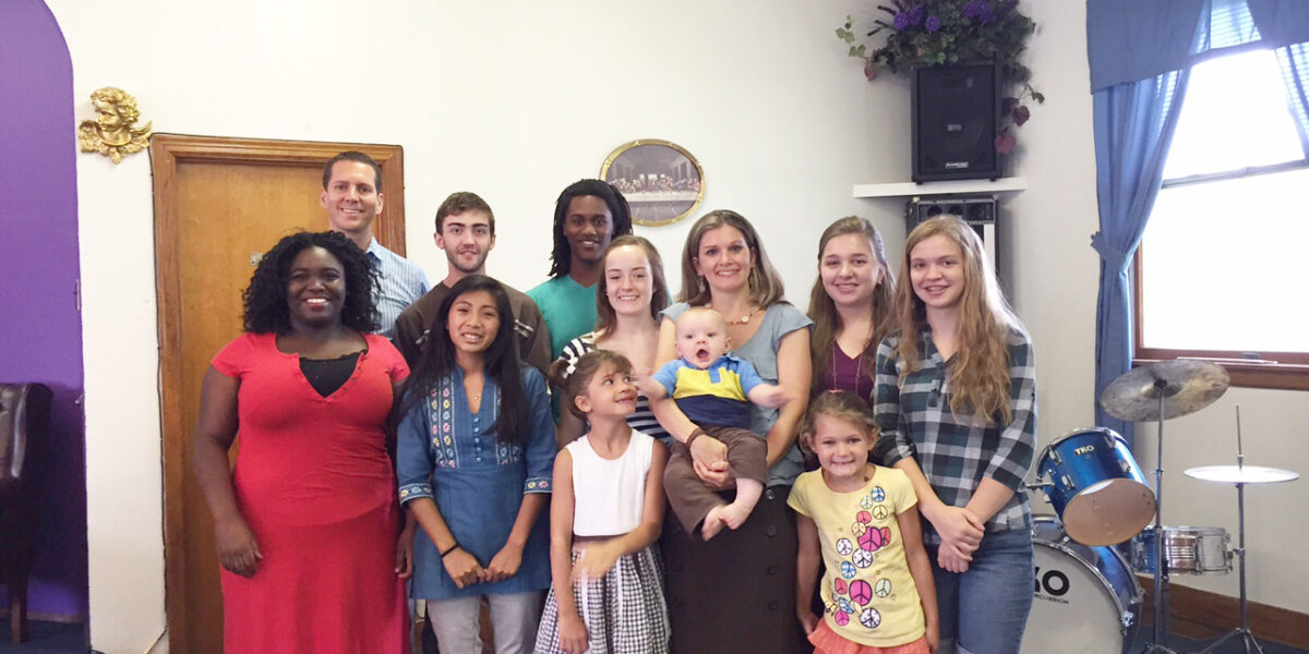 Walnut Hill Mennonite Church's youth group visited New Foundation United in Christ Church before traveling to the Mennonite Church USA convention From left: Tiera Taylor; Jason Harrison; Nathanael Eby; Alicia Thomas; Ian Bomberger; Katja Norton; Mari