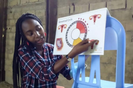 ​Dedrinelle Kiswangi teaches a lesson in the “Days for Girls” program. Photo provided.