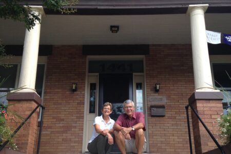 ​Harders on steps of the guest house in Washington