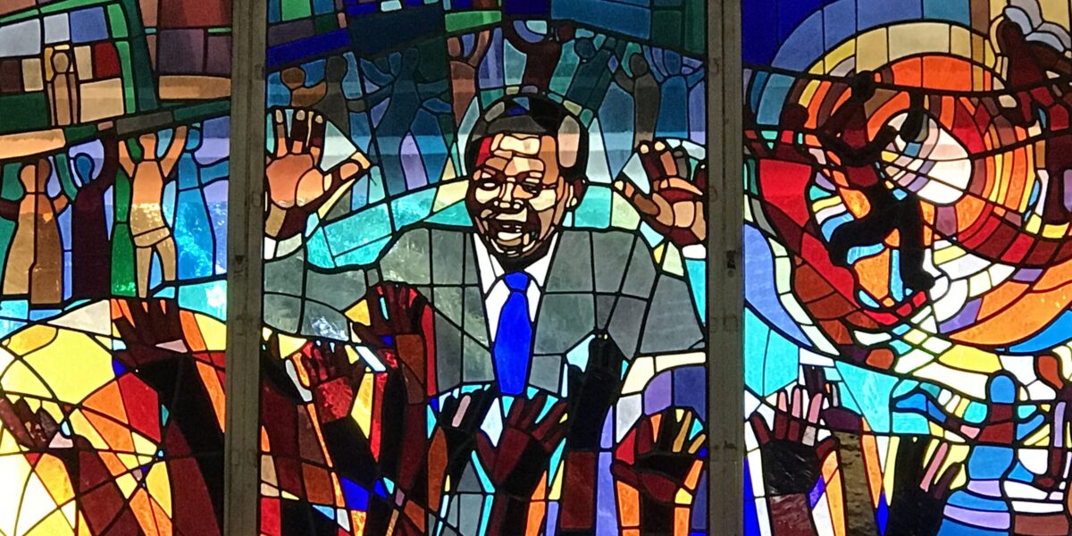 ​This stained glass window depicting Nelson Mandela is part of the Regina Mundi Church in Soweto