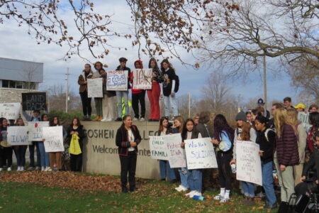 ​Mission Network board member Sarah Augustine (front left) supports the protection of the Indian Child Welfare Act (ICWA) with the Goshen College community