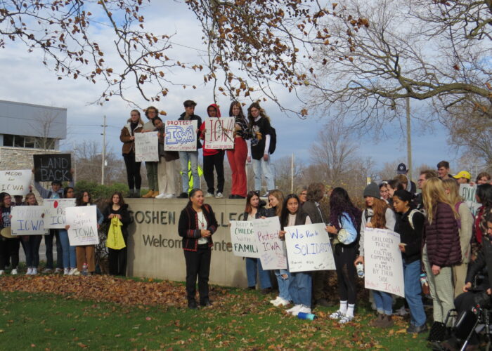 ​Mission Network board member Sarah Augustine (front left) supports the protection of the Indian Child Welfare Act (ICWA) with the Goshen College community