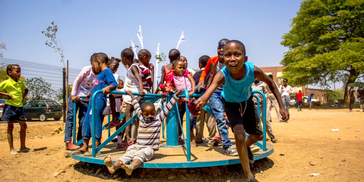 Children play at the new Bontleng Futsal Park in Botswana. Photo by Gonna Lewis. Reprinted courtesy of Imprint Botswana