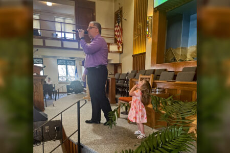 Jason Ault preaches at his home church, First Christian Church of Wellington in Wellington, Kansas. Photo provided.