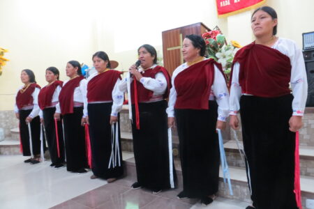 A choral group of women perform at an event celebrating 30 years of Anabaptist presence in Ecuador. The event was attended by Mennonites from the two Mennonite denominations in Ecuador