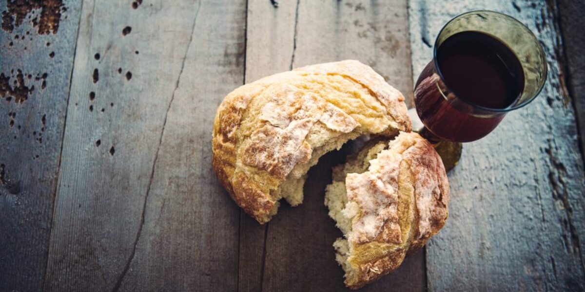 Bread and wine on a table