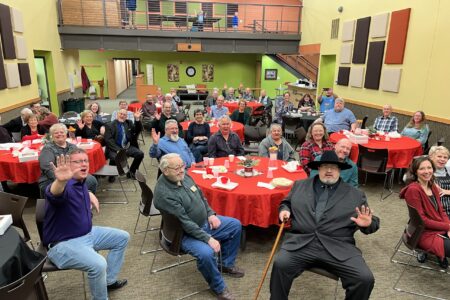 A large group turned out for the pie auction fundraising event at Smithville Mennonite Church (SMC)