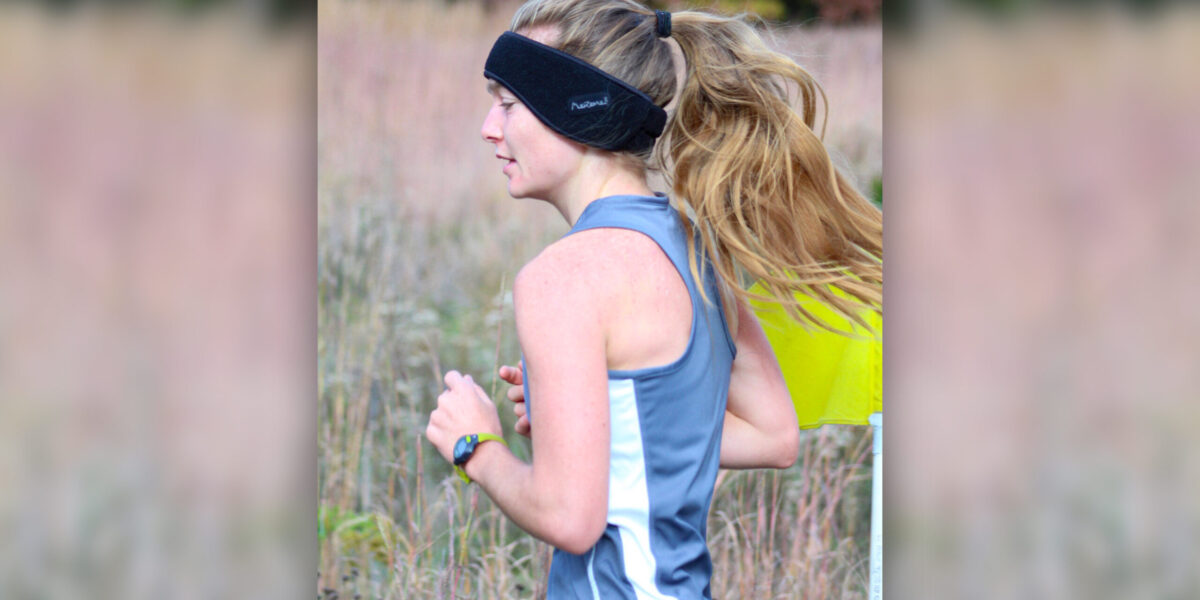 ​Teresa Ross Richer runs at the 2021 Indiana semi-state qualifier meet at Oxbow Park in Elkhart