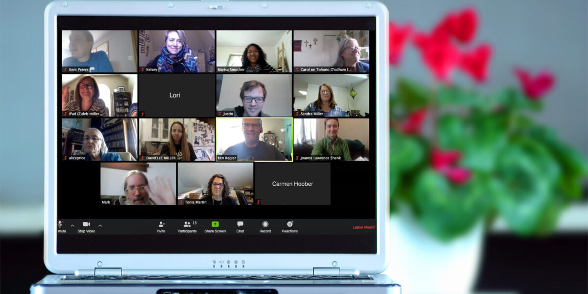 ​MVS local leaders met virtually during the COVID-19 pandemic. Screenshot by Kelsey Kauffman; graphic by Cynthia Friesen Coyle. 