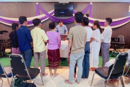 ?Jonah Yang (middle) leads a Compassionate Care seminar for couples in Southeast Asia. Photo by Memee Yang.